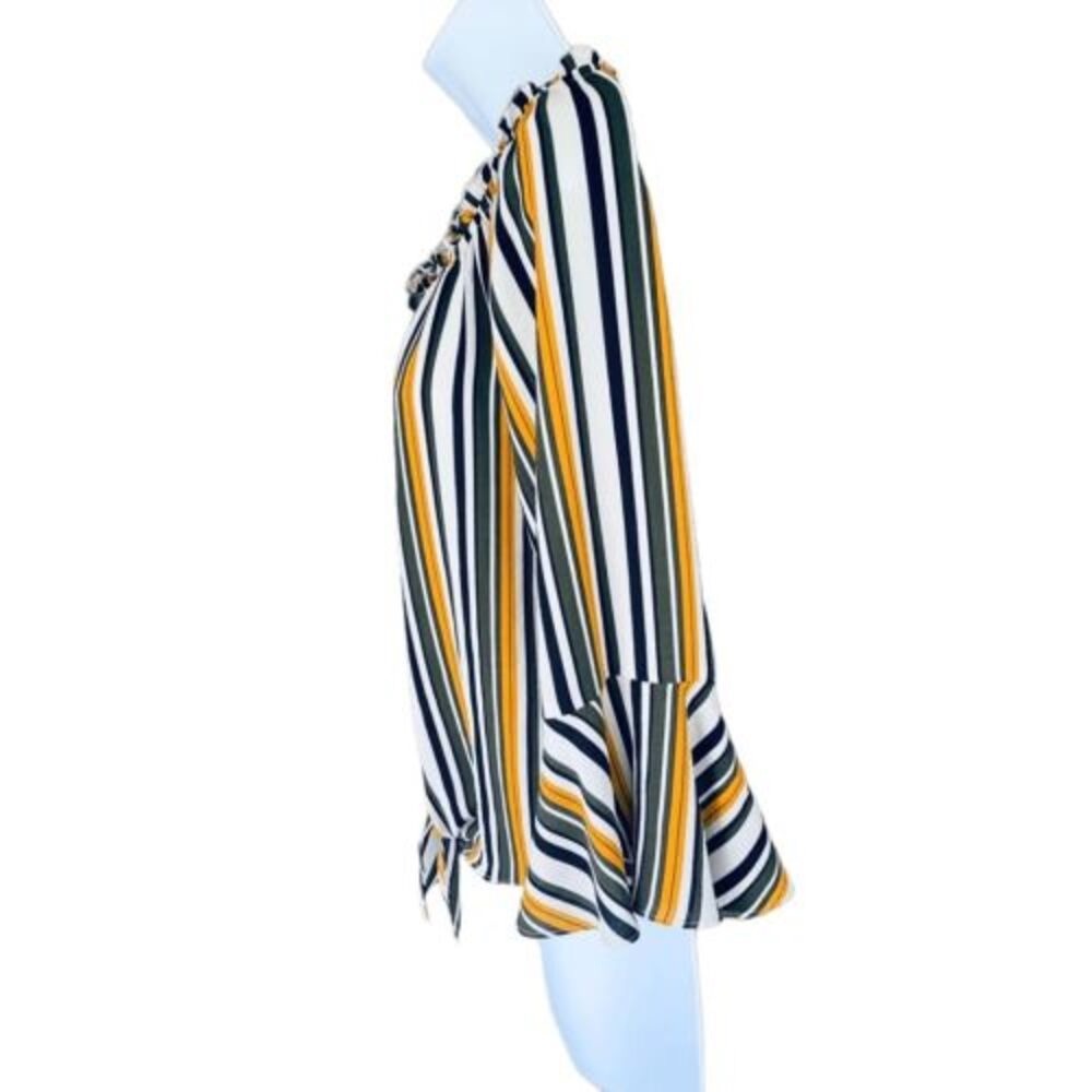 A. Byer Bell Sleeve Front Tie Boat Neck Striped Boho Blouse Top Medium - Picture 6 of 13